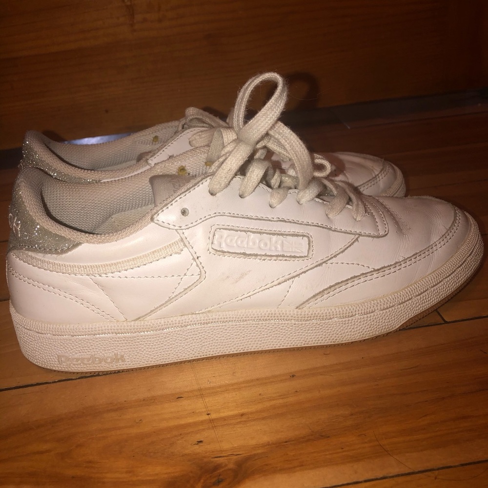 Reebok White and Silver Canvas Sneakers